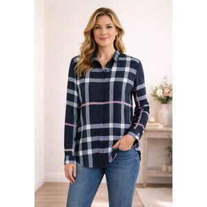 Saint James Blue Plaid Button Down Viscose Shirt Size 8